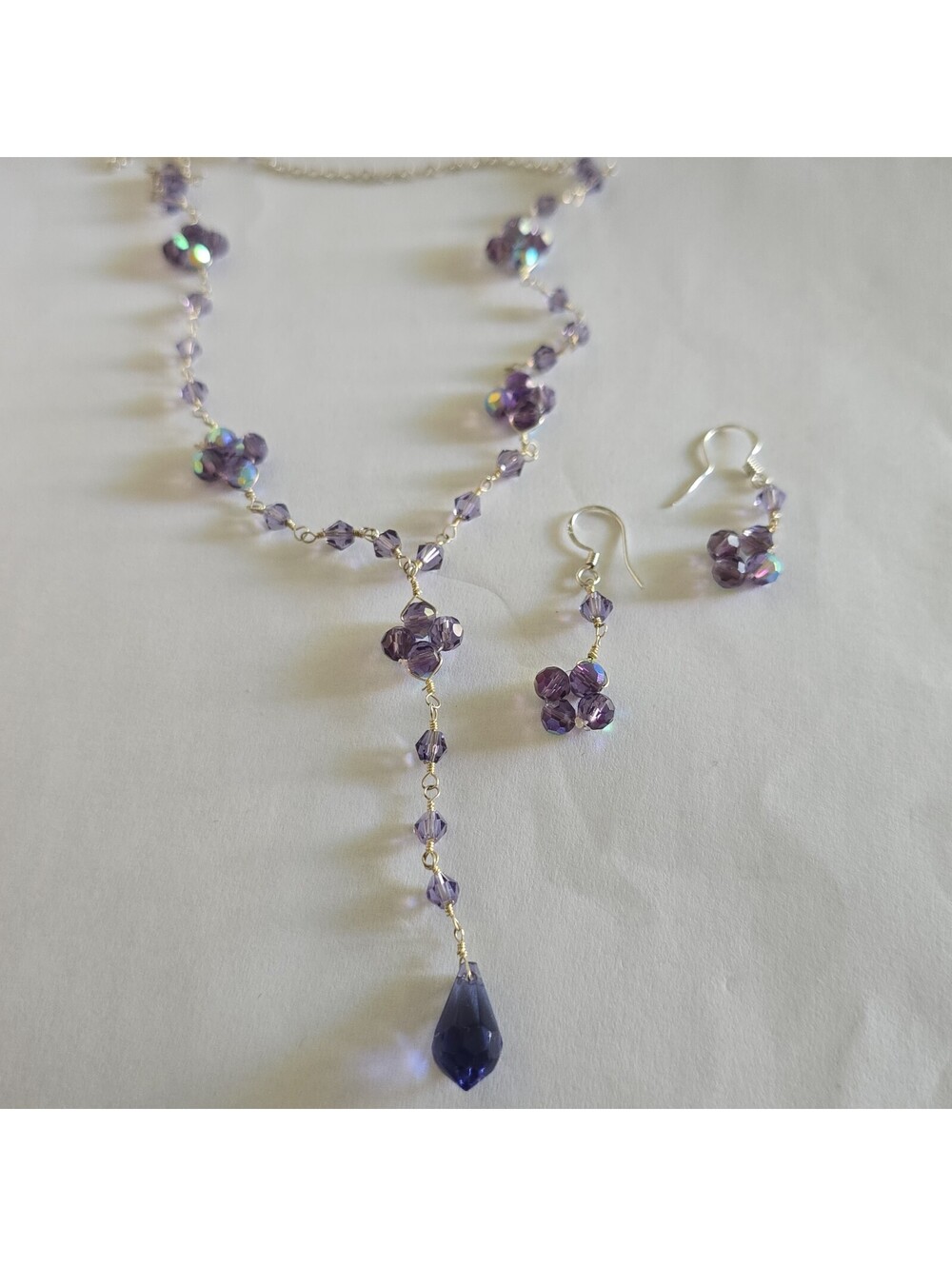 925 sterling silver set of Necklace and earrings with purple stones